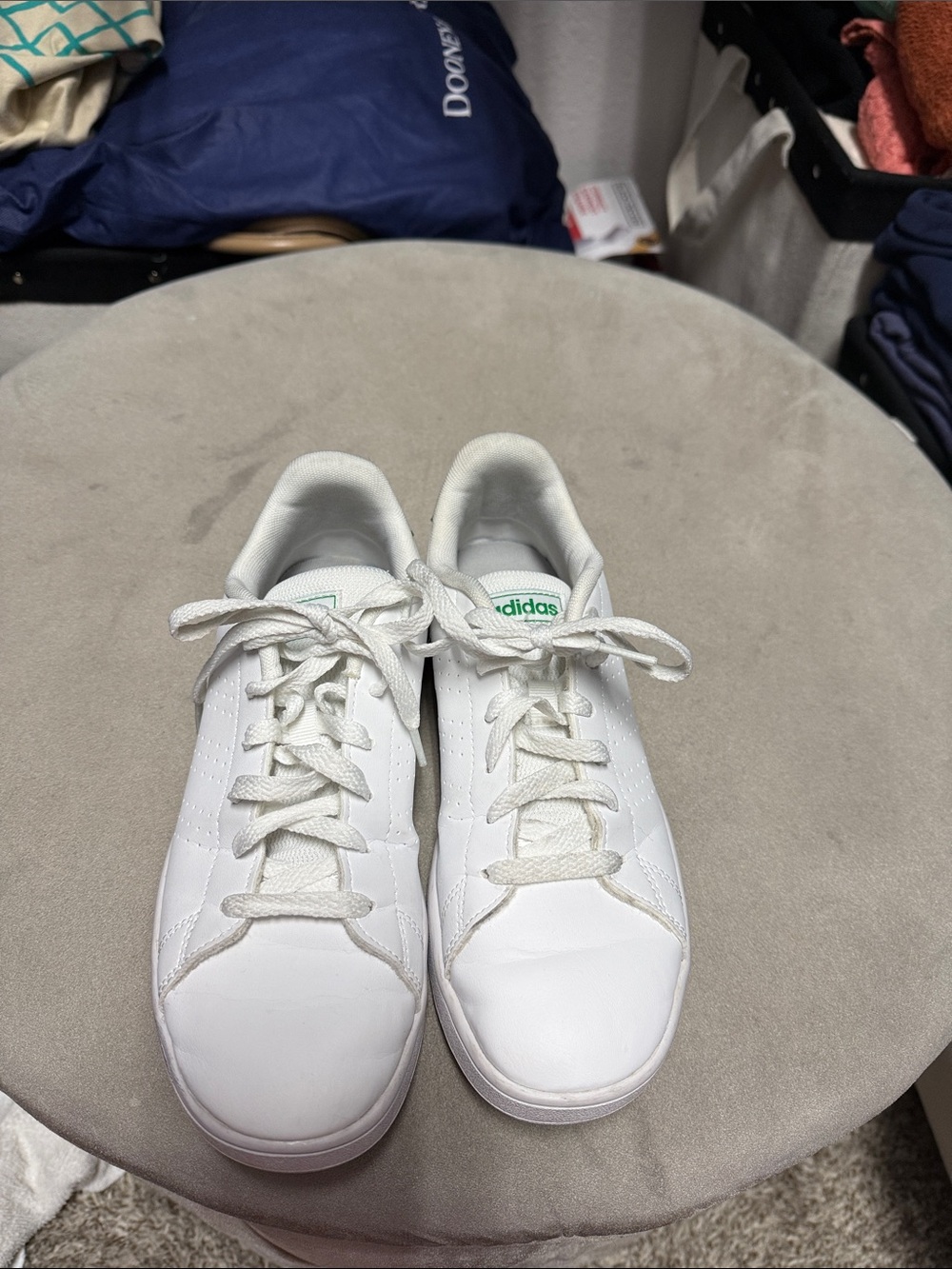 adidas White Sneakers with Green Logo Accent